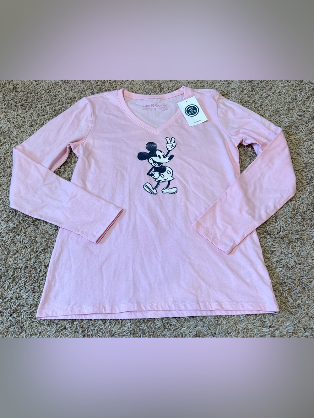 Life is Good Mickey Peace Steamboat Willie GraphicLong Sleeve Womens size S NWT